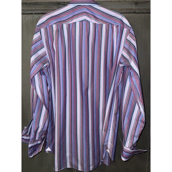 Thomas Pink 15.5 / 36 Cuff Magenta Blue Purple Striped Superfine Two Fold Shirt - Picture 5 of 7